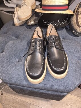 Christian Louboutin Pablo Black Leather Derby Shoes with Tan Crepe Sole